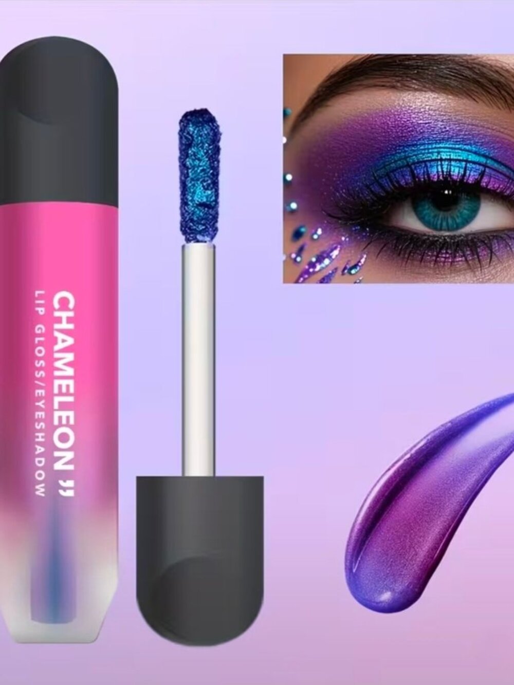 Chameleon ✦ Multichrome Lip Gloss Eyeshadow Duo ✦ Metallic Purple Blue Shimmer - Picture 5 of 6